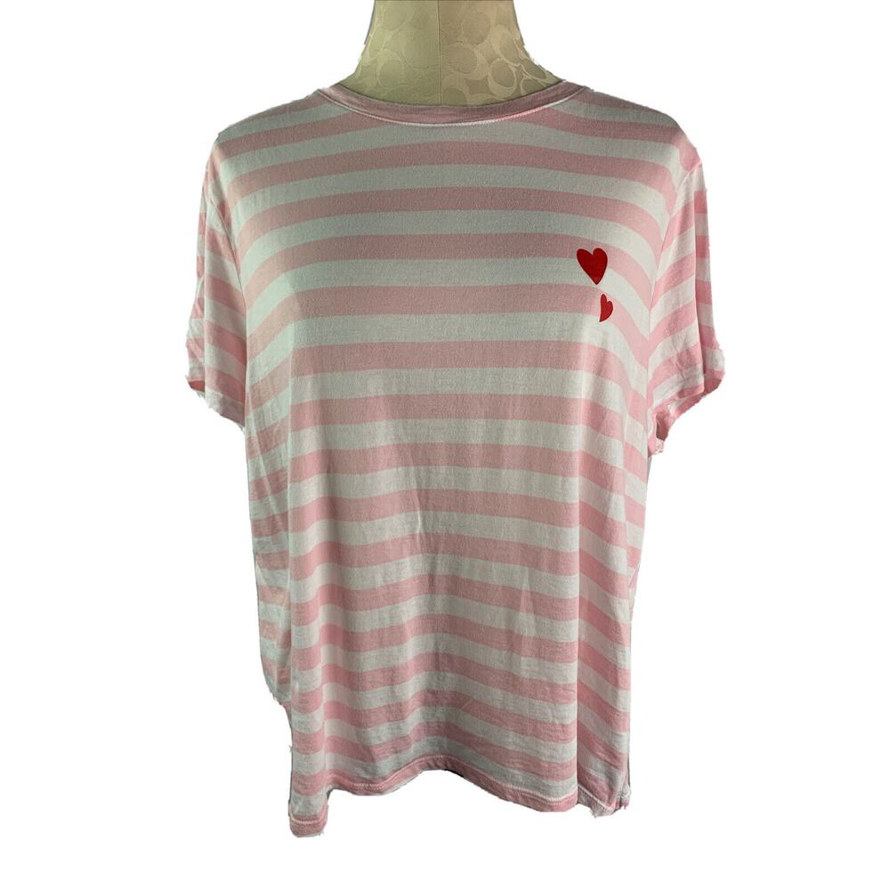 XXL Popsugar Womens Pink White Striped Tshirt Heart Graphic Short Sleeve